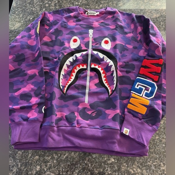 BAPE Color Camo Embroidery Shark Purple CrewneckSweater Sweatshirt XL or 2xl